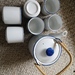 Teeservice Vintage 80er Kanne 6 Becher weiß blau - Bild 1