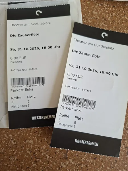 Zwei Karten auf besten Plätzen für die Zauberflöte.