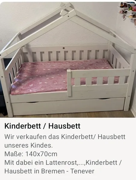 Kinderbett 140x70 cm mit Schublade.