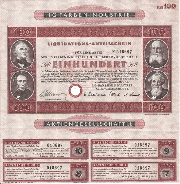 IG Farben Industrie Liquidators-Anteilschein 1953
