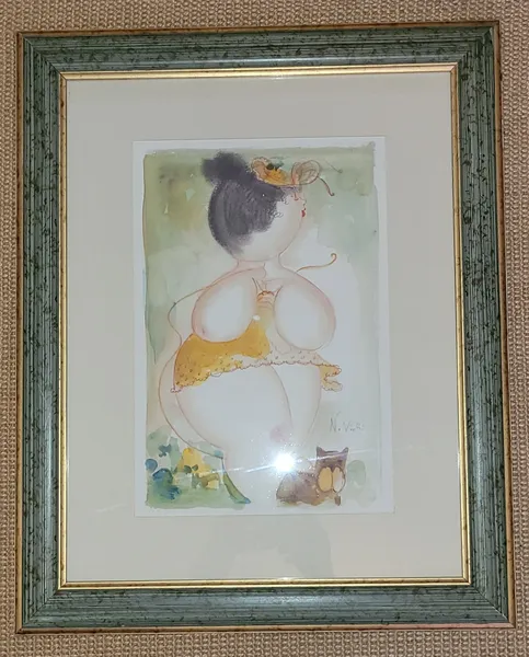 Aquarelle DAMINA CON CANE von Nicola Vietti